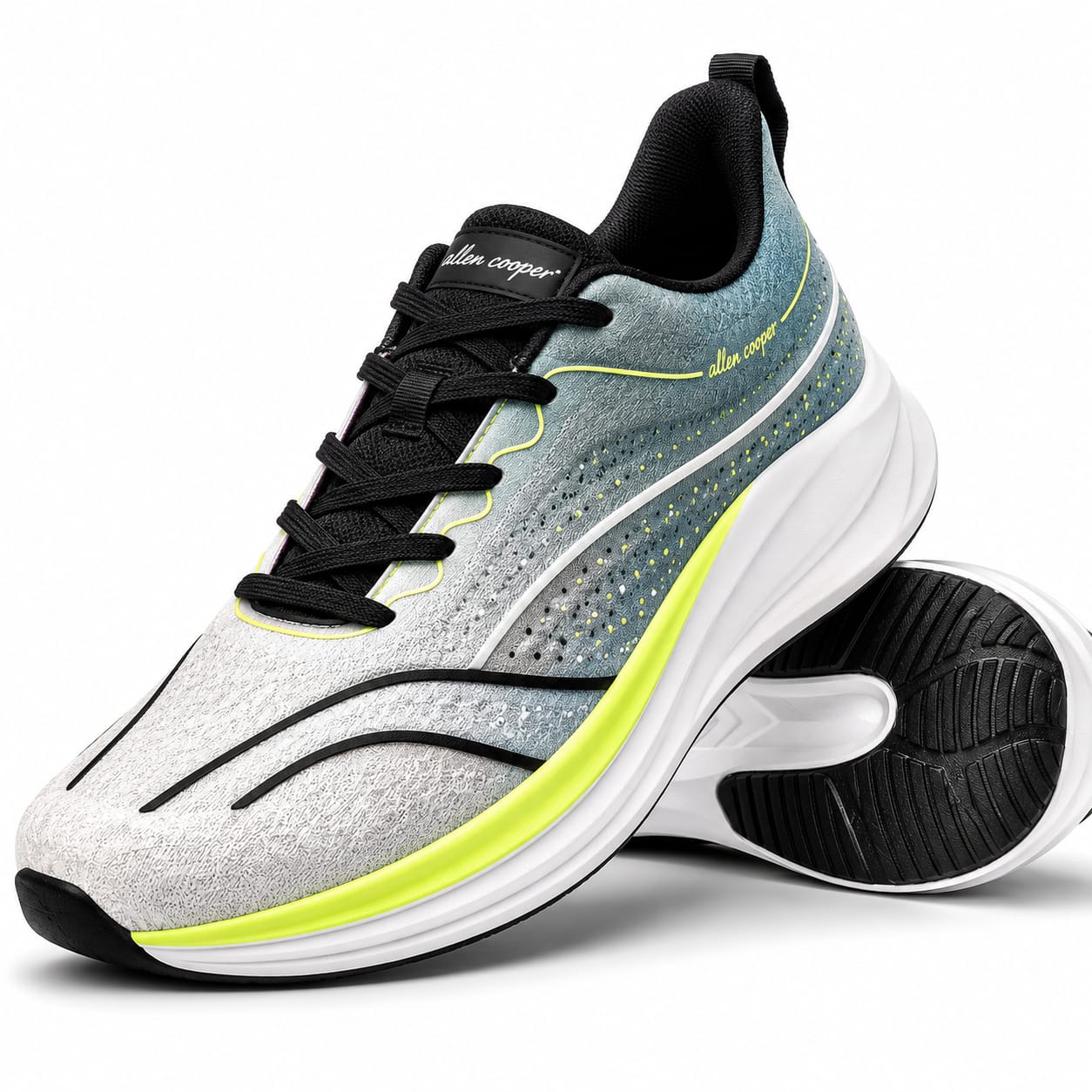 Allen Cooper Turbo Collection Ergonomic Design Responsive Cushioning Toe Heel Spring Running Shoes For Men (Black)